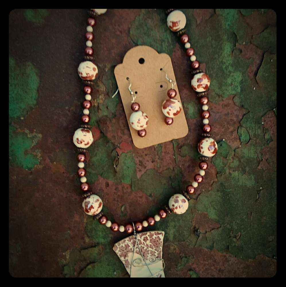 Copper scroll necklace & earrings set